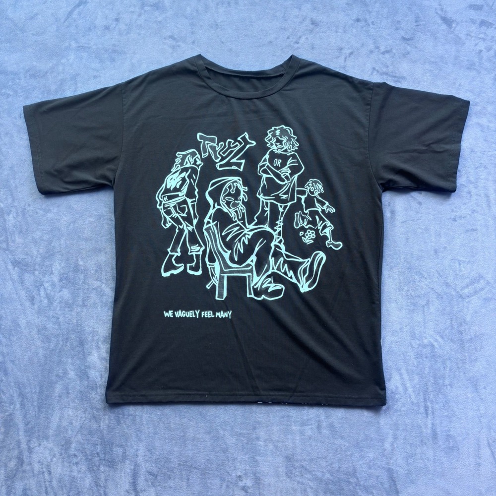 SHEIN Men Black Graphic Tee We Vaguely Feel Many Character Print Shirt Size M
